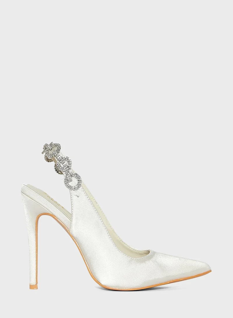 Ella Limited Edition Satin Jewelled Slingback Pointed Pump Ivory