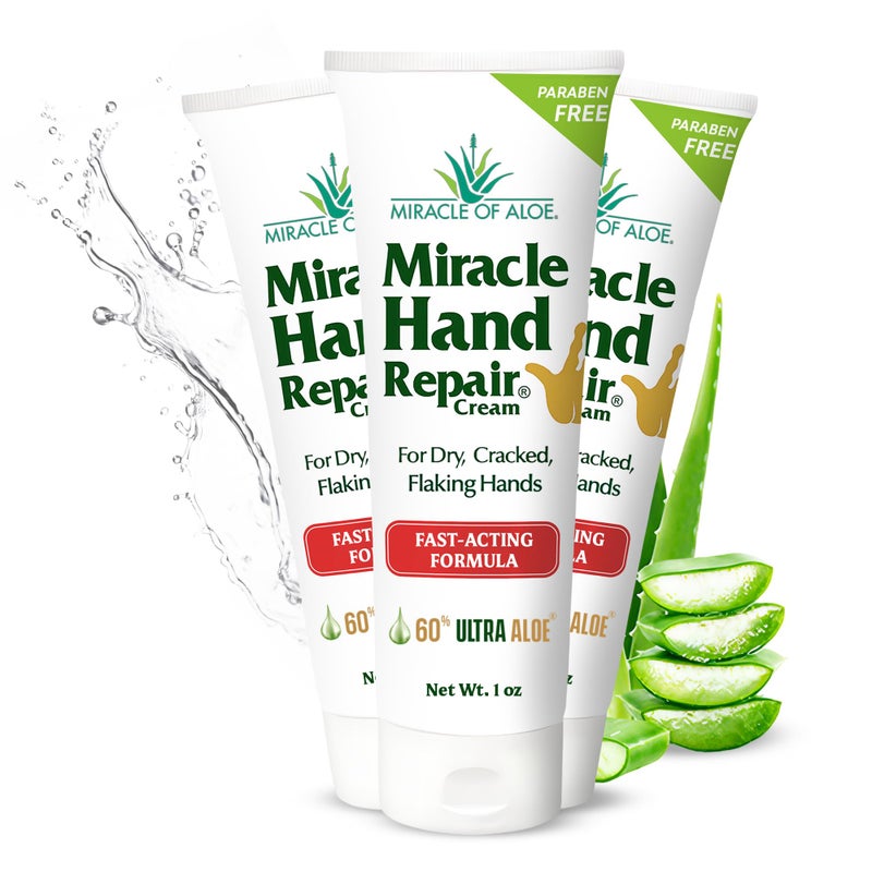 Miracle of Aloe كريم إصلاح اليدين المعجزة لليدين الجافة والمتشققة 1 أونصة أفضل كريم شفاء لليدين مع 60% صبار - مرطب غير دهني لليدين العاملة - لوشن سريع الامتصاص للبشرة الجافة للغاية (3 عبوات) - Image 1