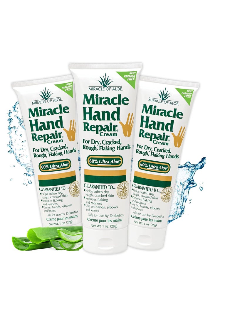 Miracle of Aloe Miracle of Aloe Miracle Hand Repair Cream 1 oz Healing Aloe Vera Lotion for Dry, Cracked Hands with 60% Ultra Aloe Gel - Moisturizes, Softens, and Repairs - Non-Greasy (3-Pack)  - Image 1