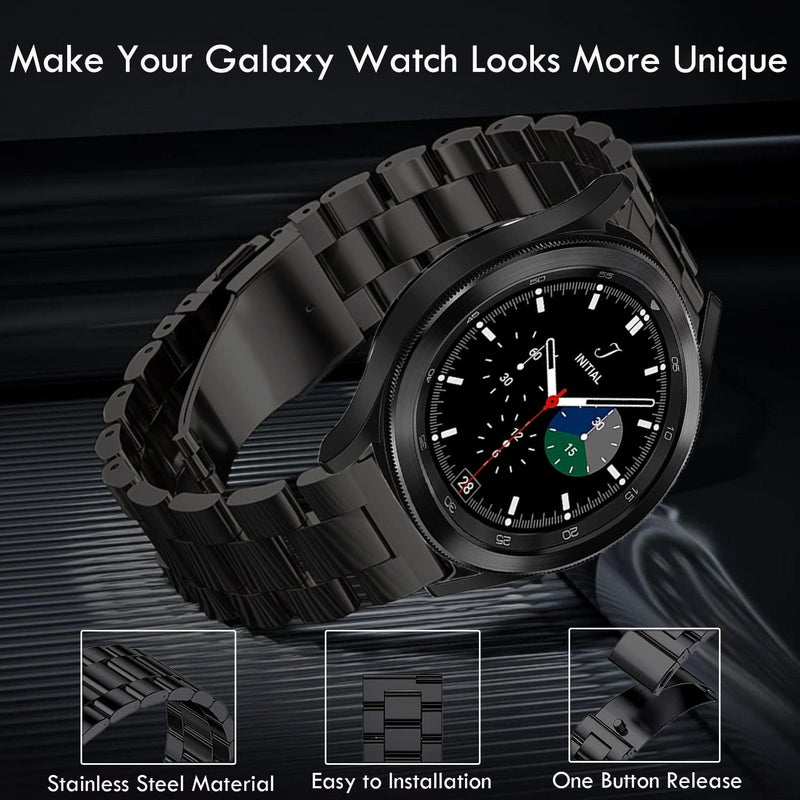 Olytop Galaxy Watch 4/6/7 Classic 47mm 46mm 43mm 42mm/5 Pro 45mm Bands, Samsung Galaxy Watch 7/FE/6/5/4 Bands 44mm 40mm, 20mm Metal Stainless Steel Replacement Wristband Strap for Men Women, Black - Image 2