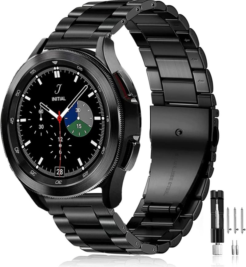 Olytop Galaxy Watch 4/6/7 Classic 47mm 46mm 43mm 42mm/5 Pro 45mm Bands, Samsung Galaxy Watch 7/FE/6/5/4 Bands 44mm 40mm, 20mm Metal Stainless Steel Replacement Wristband Strap for Men Women, Black - Image 1