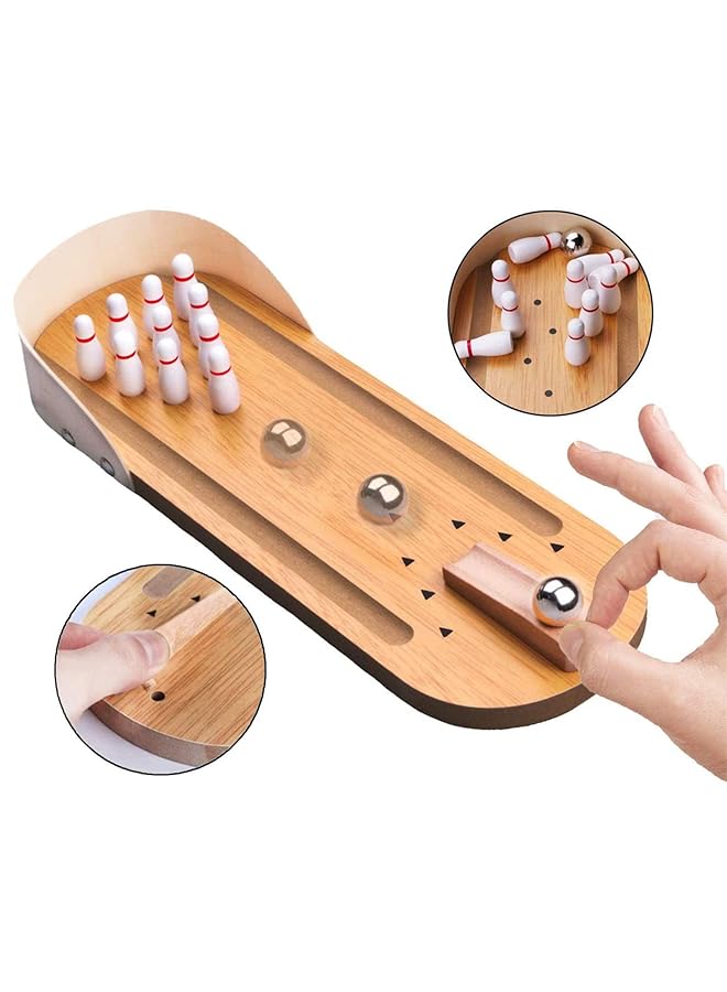 X spring Desk Bowling Game Wooden Tabletop Bowling Game Mini Bowling Toy With 10 Bowling Pins And Metal Bowling Ball Mini Bowling Game Set Mini Bowling Game Set Tabletop Toy For Kids - Image 2