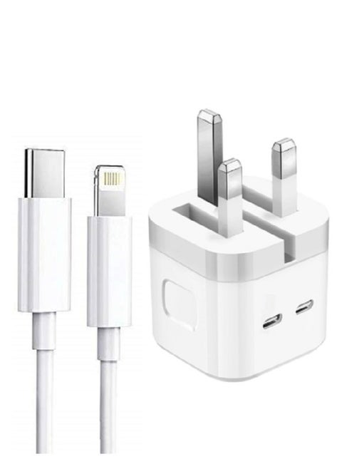 3 Pin Dual Port 35W USB-C Power Adapter With Cable for iPhone 14 / iPhone 14 Pro max 13 pro max 13 /12mini (iPhone USB-C Power Adapter)