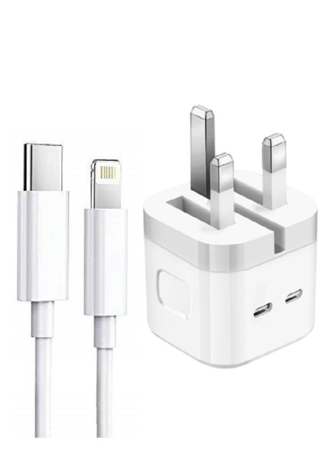 ELTRAZONE - 3 Pin Dual Port 35W USB-C Power Adapter With Cable for iPhone 14 / iPhone 14 Pro max 13 pro max 13 /12mini (iPhone USB-C Power Adapter) - Image 1