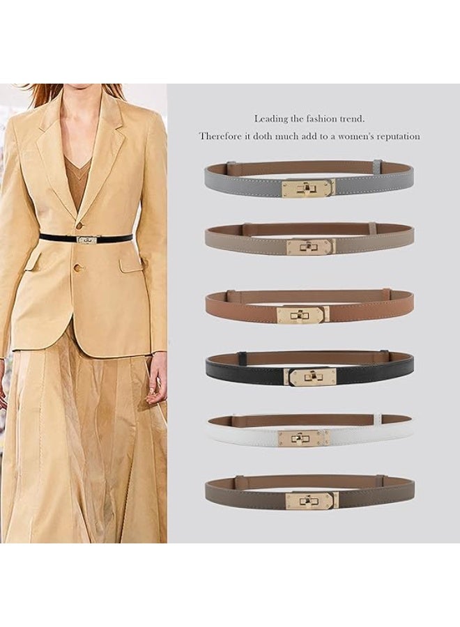 Women's Skinny Leather Belt with Adjustable Gold Turn-Lock Buckle - Ideal for Dresses, Jeans, and Coats - Image 4