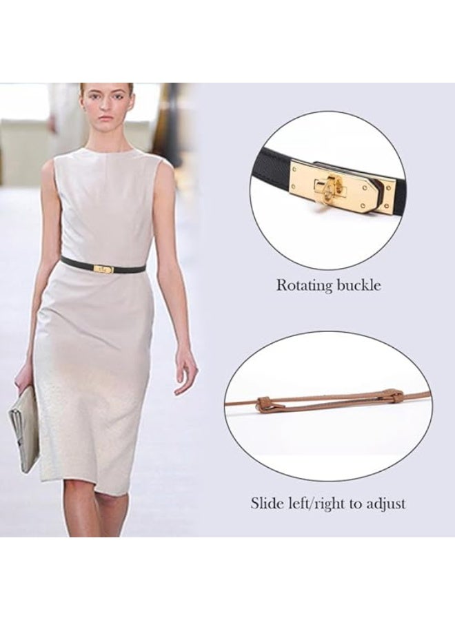 Women's Skinny Leather Belt with Adjustable Gold Turn-Lock Buckle - Ideal for Dresses, Jeans, and Coats - Image 2