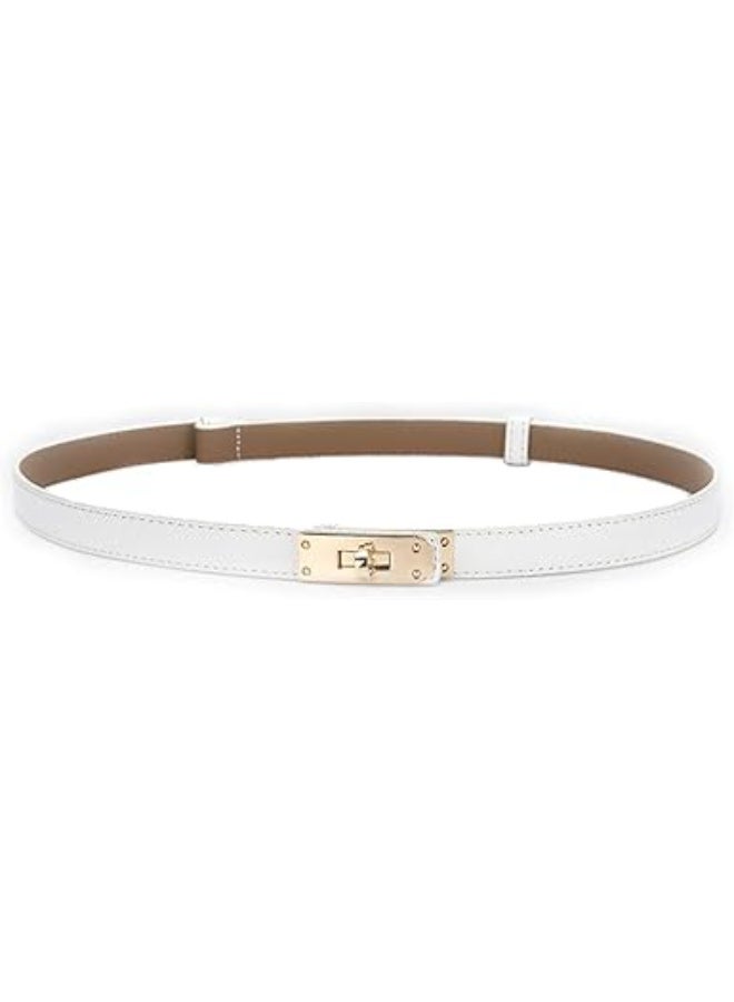 Women's Skinny Leather Belt with Adjustable Gold Turn-Lock Buckle - Ideal for Dresses, Jeans, and Coats - Image 1