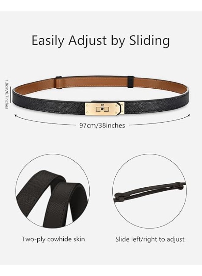 Women's Skinny Leather Belt with Adjustable Gold Turn-Lock Buckle - Ideal for Dresses, Jeans, and Coats - Image 3