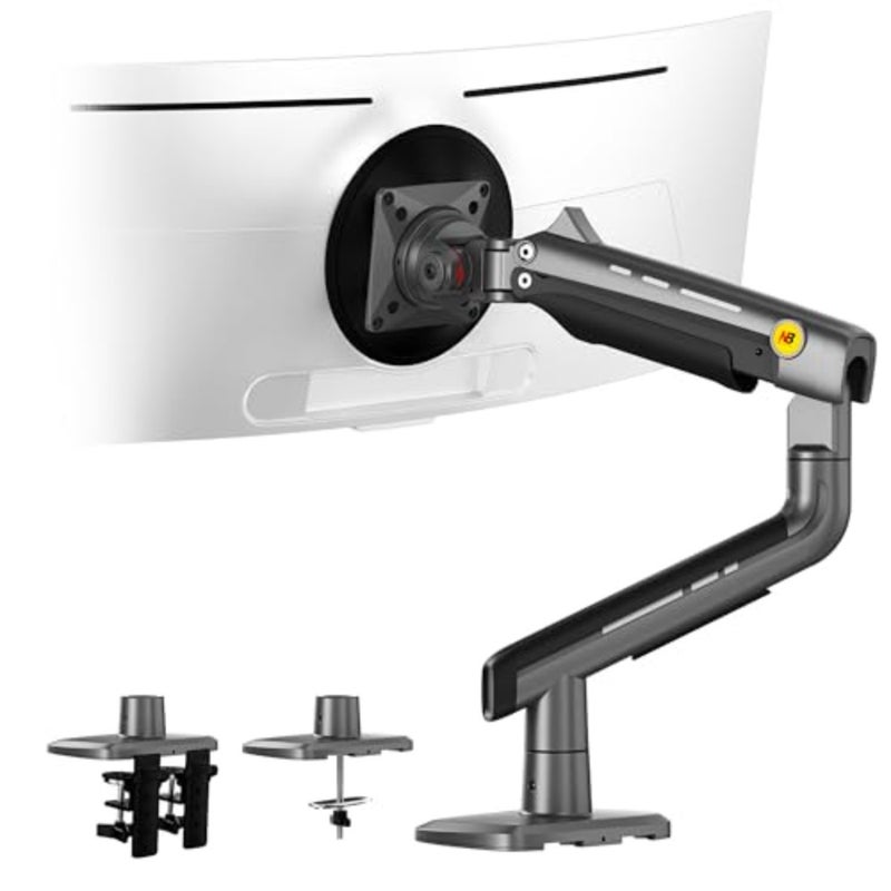 Gaming Monitor Arm for Flat/Ultrawide/Curved Monitors 32 to 60 inch, Heavy Duty Monitor Stand Load up to 20 kg, VESA 75/100 mm Mount Grey Black F5-G - Image 1