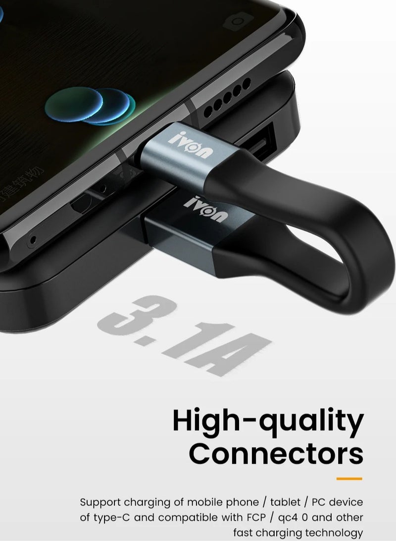 IVON Mini Keychain Usb Data Cable, Portable Ultra Short Data Charging Adapter Cable, Lightweight Fast Charging Micro Usb Short Cable Cord For Charging And Transferring Data, (Black And Blue For Iphone) - Image 2