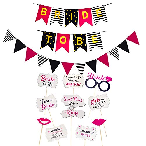 TOYXE Bachelorette Party Bride to Be Banner with Matching Bunting Flags and Photo Booth Props - Image 1