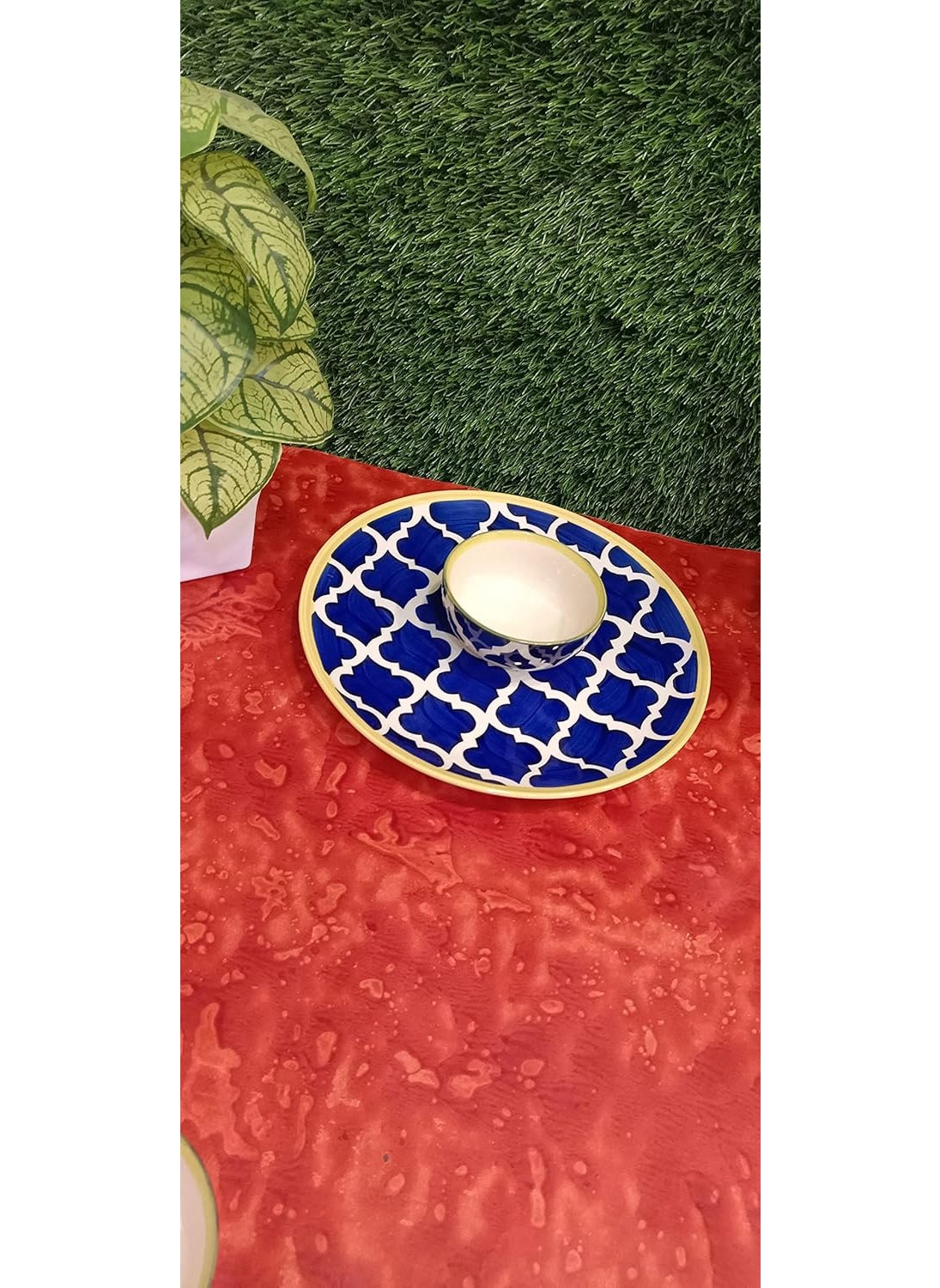 Caffeine caffeine Ceramic Handmade Blue umrao Combo Dinner (Set Set of 3)  - Image 2