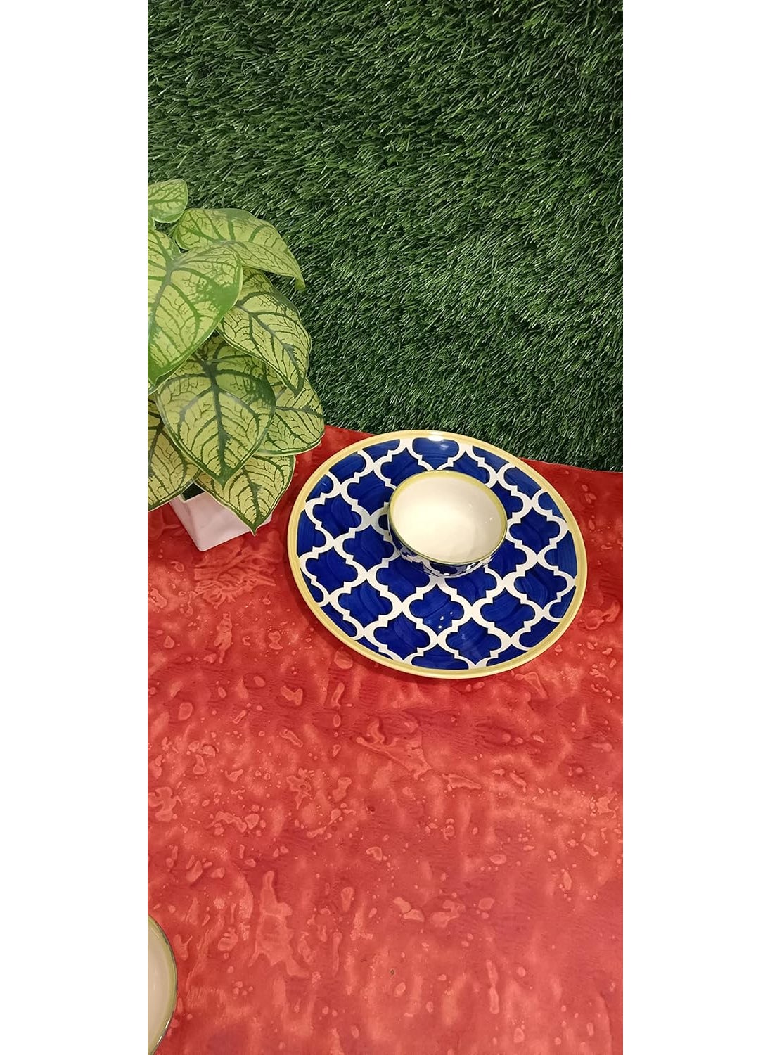 Caffeine caffeine Ceramic Handmade Blue umrao Combo Dinner (Set Set of 3)  - Image 3