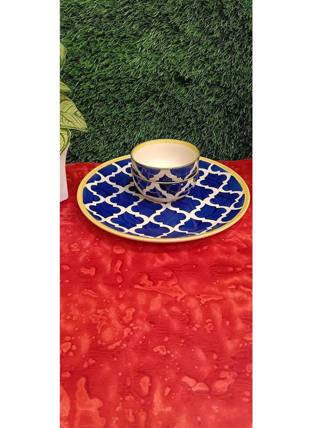 Caffeine caffeine Ceramic Handmade Blue umrao Combo Dinner (Set Set of 3)  - Image 1