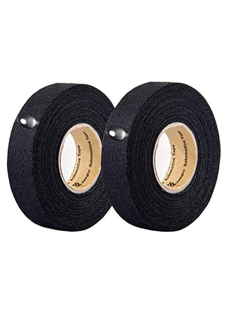 Generic YMEGS 689 2 Rolls Automotive Wiring Harness Cloth Tape High Temp Wire Harness Wrapping Tape, Black Adhesive Fabric Tape,Noise Damping Heat Proof (19MM 15M)  - Image 1