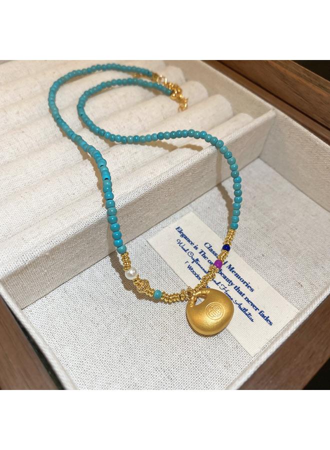 New Chinese Style Real Gold Electroplated Lotus Fan Necklace Fashionable Elegant Clavicle Chain Retro Light Luxury High-end Necklace For Women 