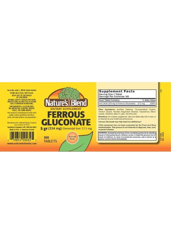 Nature's Blend Ferrous Gluconate Tablets, 100 Count - Image 2