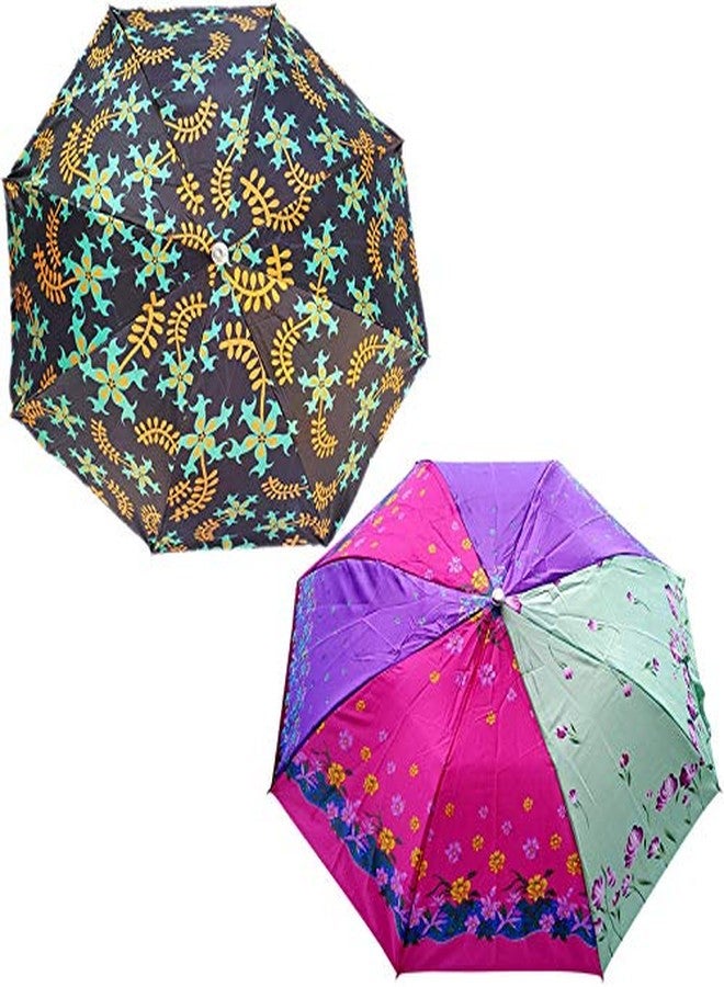 RAINPOPSON 2 Fold Printed Big Size Stylish Umbrella for Women & Men UV Protection Office Umbrella Combo for Girls (Multicolor Printed) - Set of 2 (UM-96) - Image 1