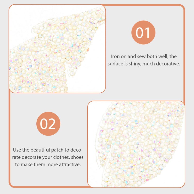 White Ab Glitter Leaf Shaped Rhinestone Patch Heat Activated Adhesive For DIY Clothing Crafts - Image 4