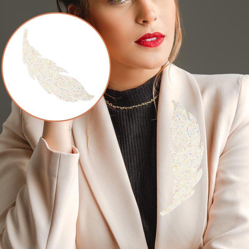 White Ab Glitter Leaf Shaped Rhinestone Patch Heat Activated Adhesive For DIY Clothing Crafts - Image 5