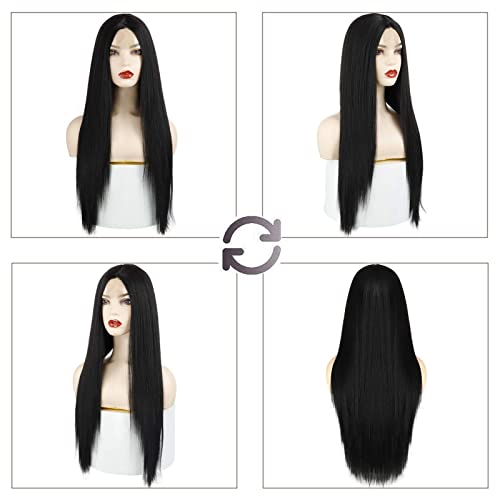 FYA Black Wig for Women Long Straight Black Wigs for Women Glueless Synthetic Wig Middle Part for Daily Party-26 Inch - Image 5