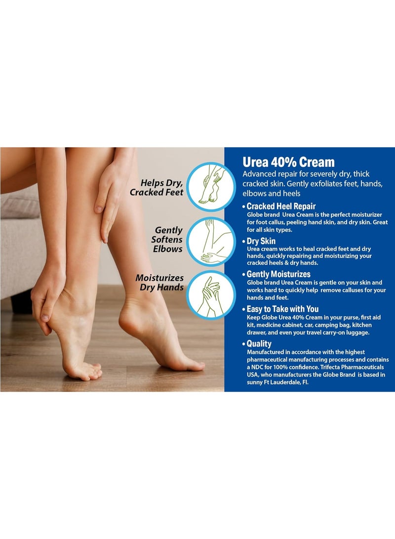 Globe Urea cream 40% - (4 oz) Intensive Hydration for Dry and Cracked Heels, Feet, Hands, Elbows and Knees - Callus Remover, Hydrating Cream for Dry Skin - Helps Athletes Foot - Foot Odor - Image 5