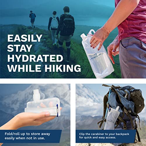 Survivor Filter 1L Clear Collapsible Water Bottles - Travel, Hiking, Foldable, BPA-Free - 2 x 33oz - Image 3
