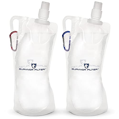 Survivor Filter 1L Clear Collapsible Water Bottles - Travel, Hiking, Foldable, BPA-Free - 2 x 33oz - Image 1