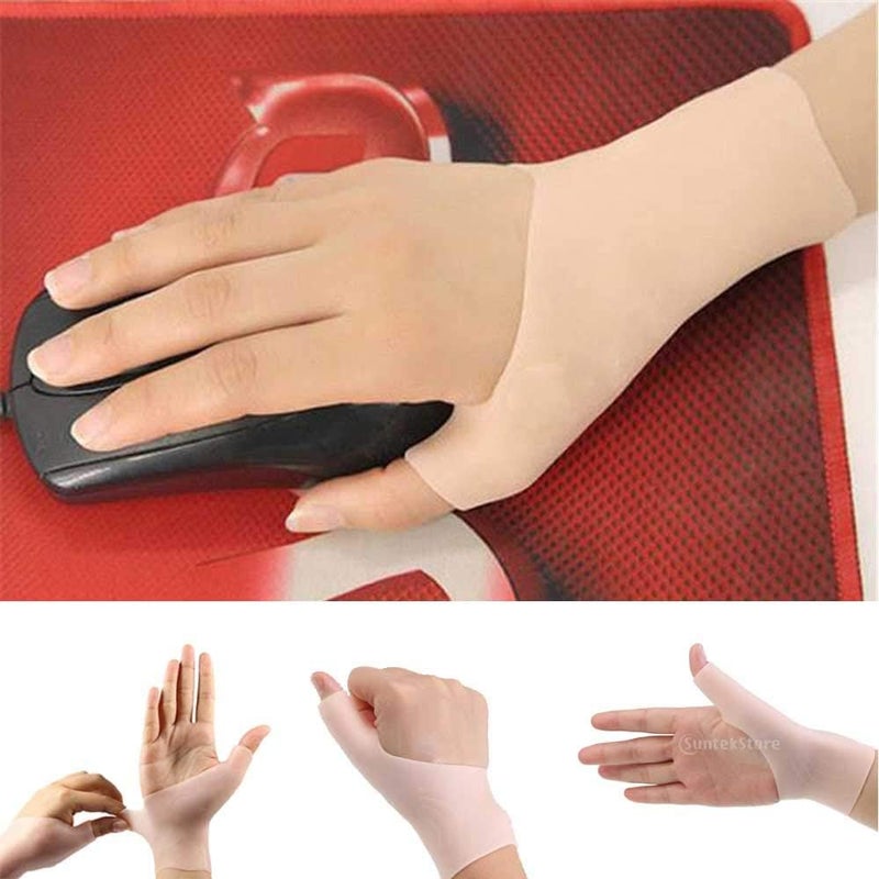 klarako 1Pair Silicone Gel Thumb Wrist Support Therapy Gloves Tenosynovitis Spasms Pain Relief  Nude - Image 4