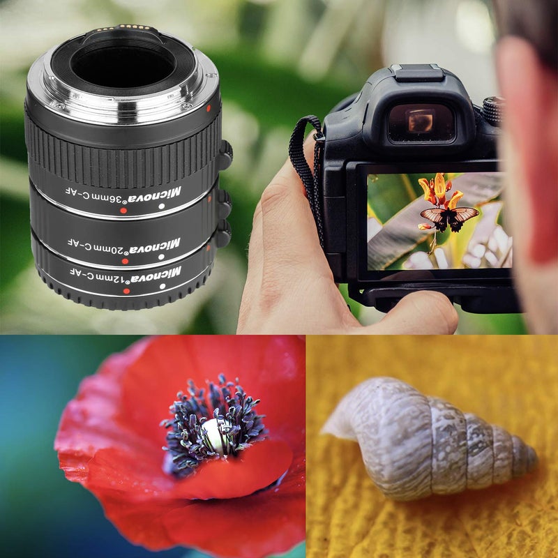 Micnova Macro Lens Tube Extension for Canon DSLR, Micnova KK-C68 Pro Auto Focus Macro Extension Tube Set for Canon EOS EF & EF-S Mount 5D2 5D3 6D 650D 750D Film Cameras (12mm 20mm and 36mm Tubes) - Image 4