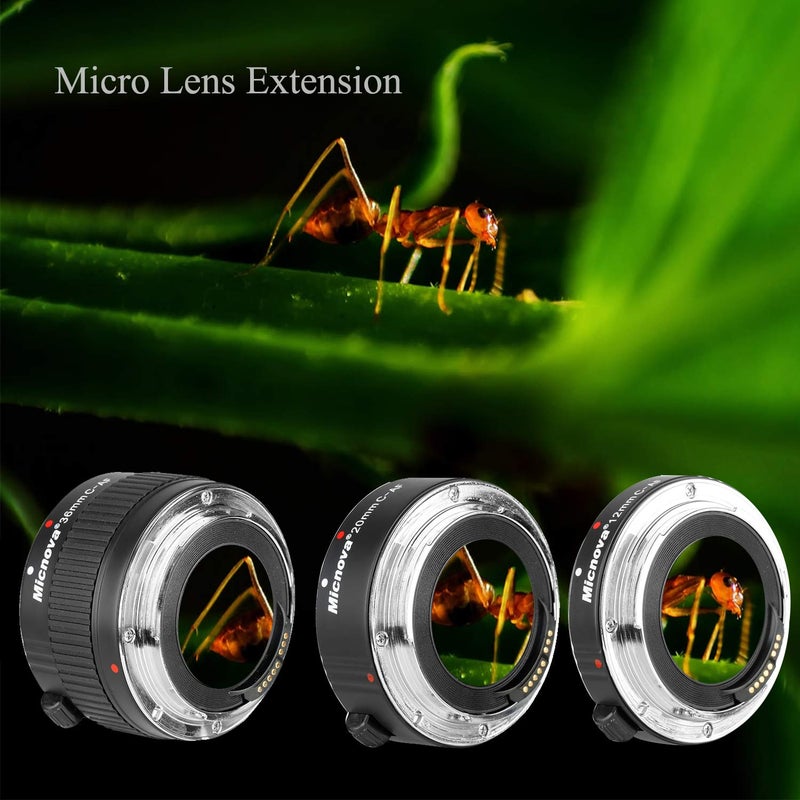 Micnova Macro Lens Tube Extension for Canon DSLR, Micnova KK-C68 Pro Auto Focus Macro Extension Tube Set for Canon EOS EF & EF-S Mount 5D2 5D3 6D 650D 750D Film Cameras (12mm 20mm and 36mm Tubes) - Image 2