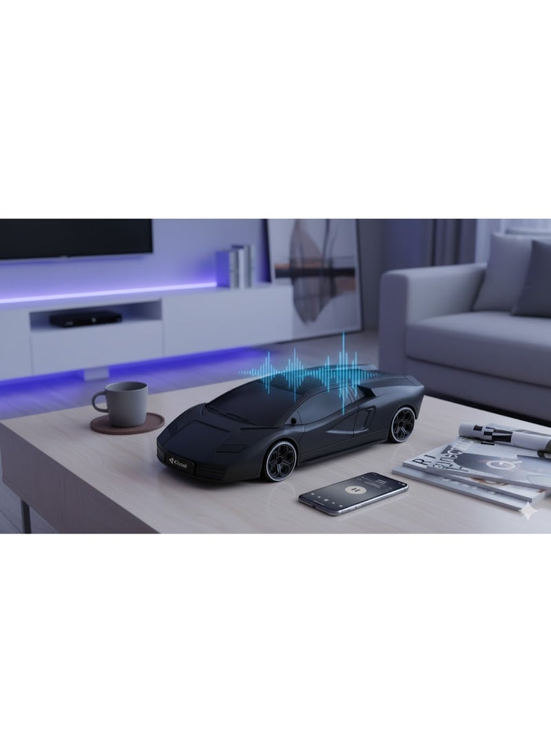 Kisonli B6 Car-Shaped Speaker Bluetooth – Unique Design, 1800mAh Battery, 5W Stereo Sound, Supports Radio, TF Card, and U Disk – Playtime from 4 to 8 Hours – Black Color - Image 5