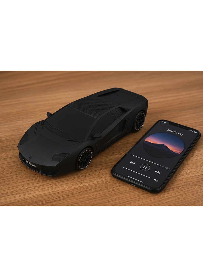 Kisonli B6 Car-Shaped Speaker Bluetooth – Unique Design, 1800mAh Battery, 5W Stereo Sound, Supports Radio, TF Card, and U Disk – Playtime from 4 to 8 Hours – Black Color - Image 4
