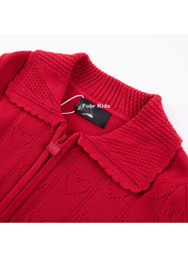 Souhait New Year Girls' Knitted Set  Spring Children's Sweater Dress Classic Red Size 140 - Image 3