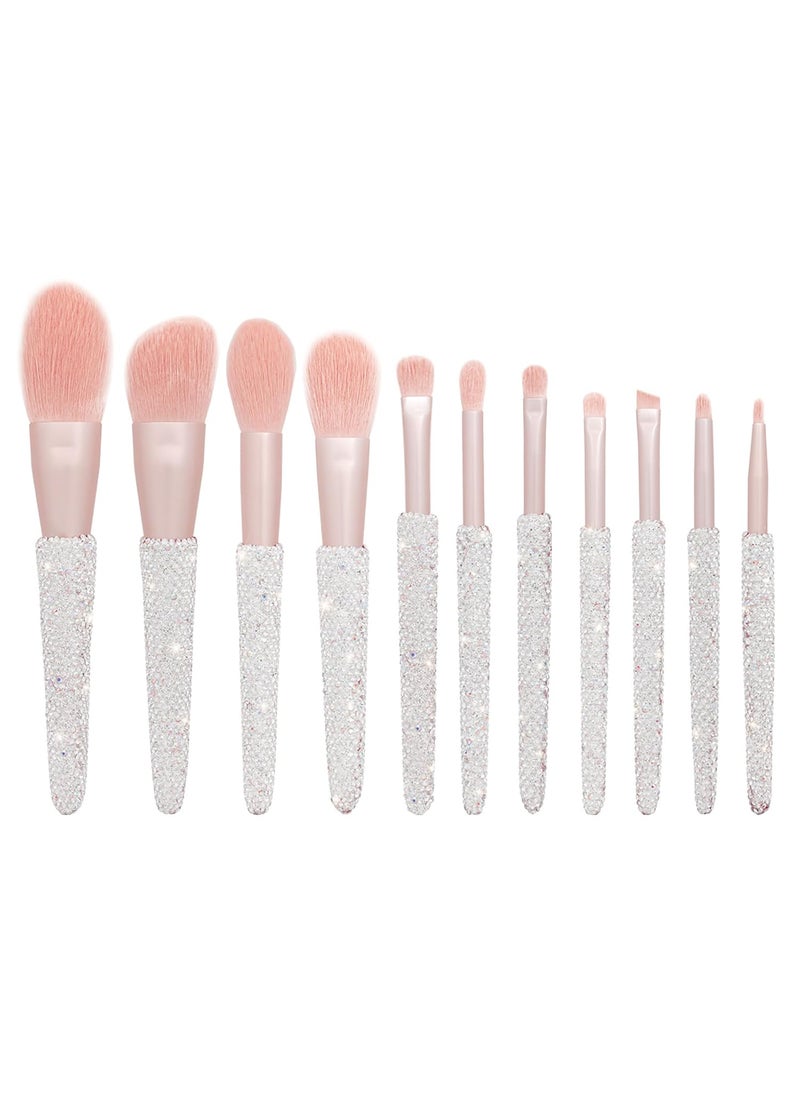 KEYPOWER - Professional Makeup Brushes Set 11PCS Bling Rhinestone Face Cosmetics Blending Liquid Foundation Powder Concealer Eye Shadows Make Up Beauty Tool Glitter (White) - Image 1