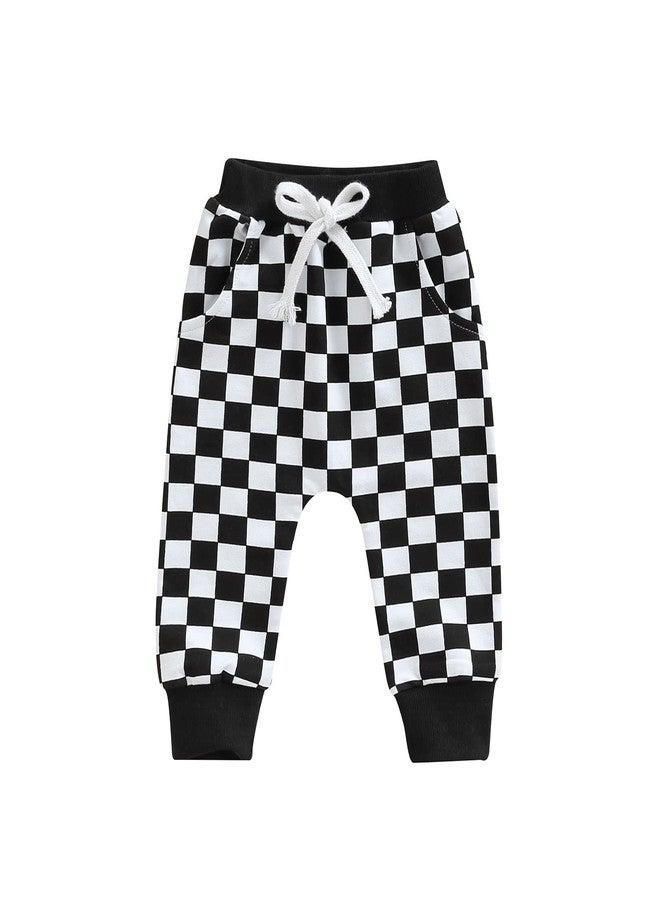 Thilsidee Toddler Baby Boy Girl Checkerboard Plaid Pants Elastic Waist Casual Trousers Spring Summer Fall Winter Long Pants (A-Black, 12-18 Months) - Image 1