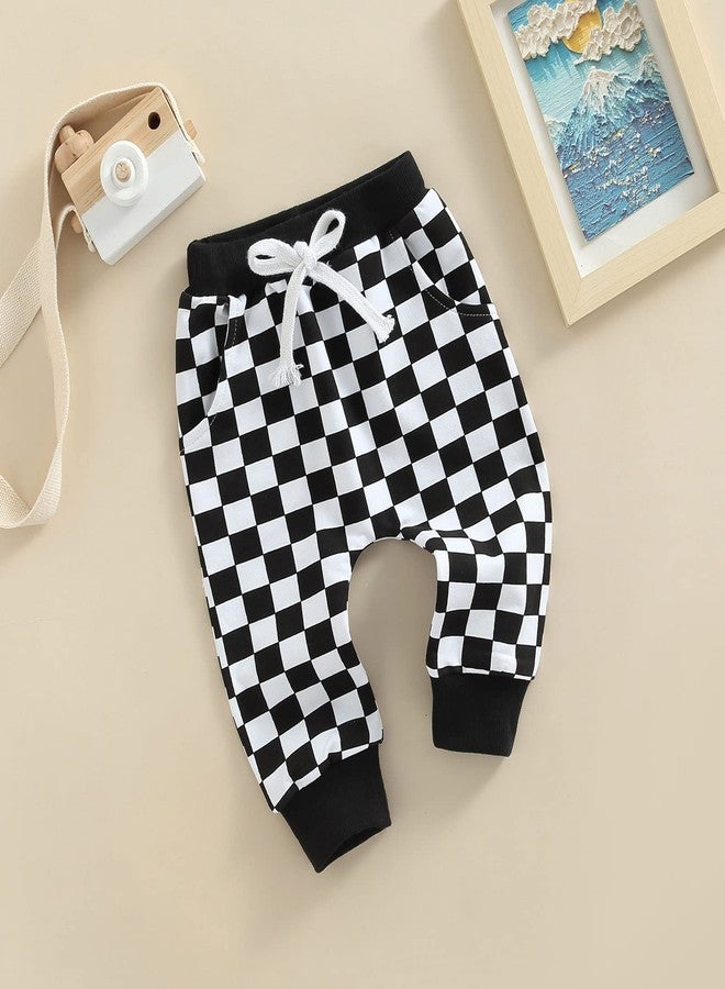 Thilsidee Toddler Baby Boy Girl Checkerboard Plaid Pants Elastic Waist Casual Trousers Spring Summer Fall Winter Long Pants (A-Black, 12-18 Months) - Image 2