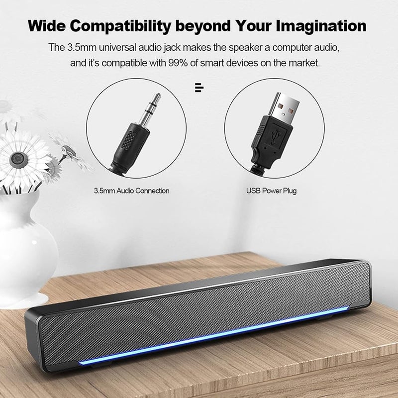 docooler Sound Bars, Mini Speaker Stereo Subwoofer, Bass Surround Sound Box Wired, Music Player, with USB 3.5 mm Audio Input for PC Laptop Smartphone Tablet MP3 MP4 - Image 5