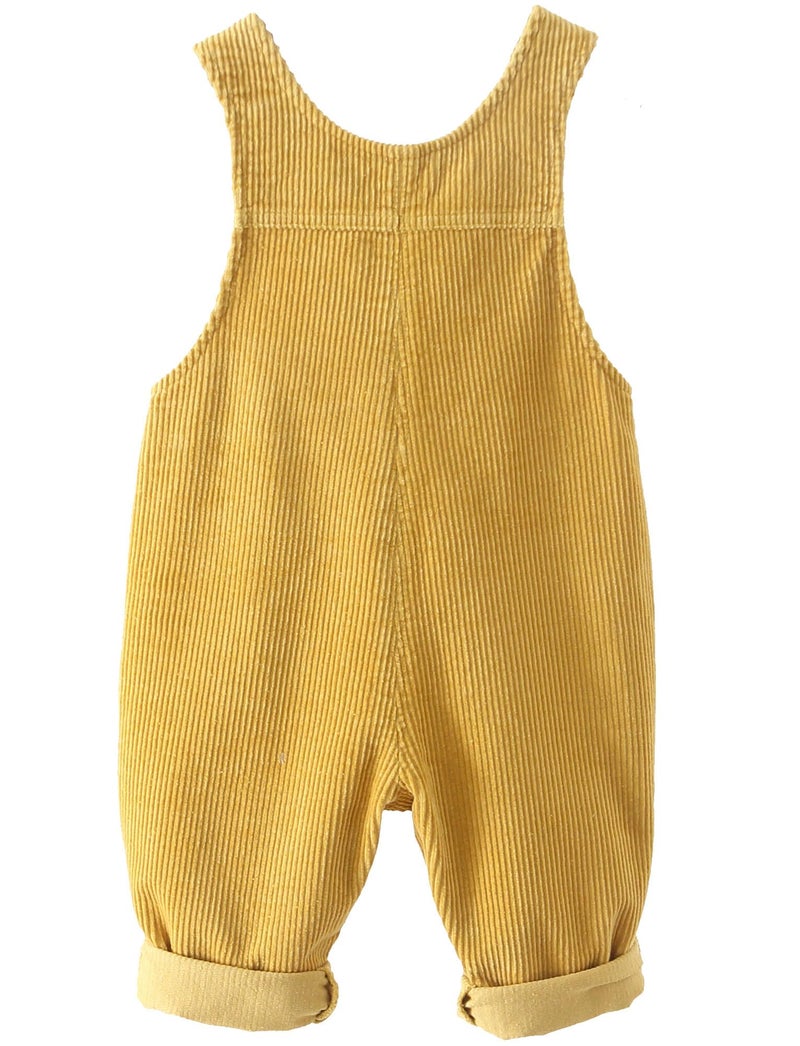 Happy Cherry Infant Newborn Baby Boys Girls Corduroy Overalls Romper Toddler Solid Color Button Buttom Corduroy Bib Overalls Adjustable Suspender Pants Clothing Set Yellow 12-18 Months - Image 2