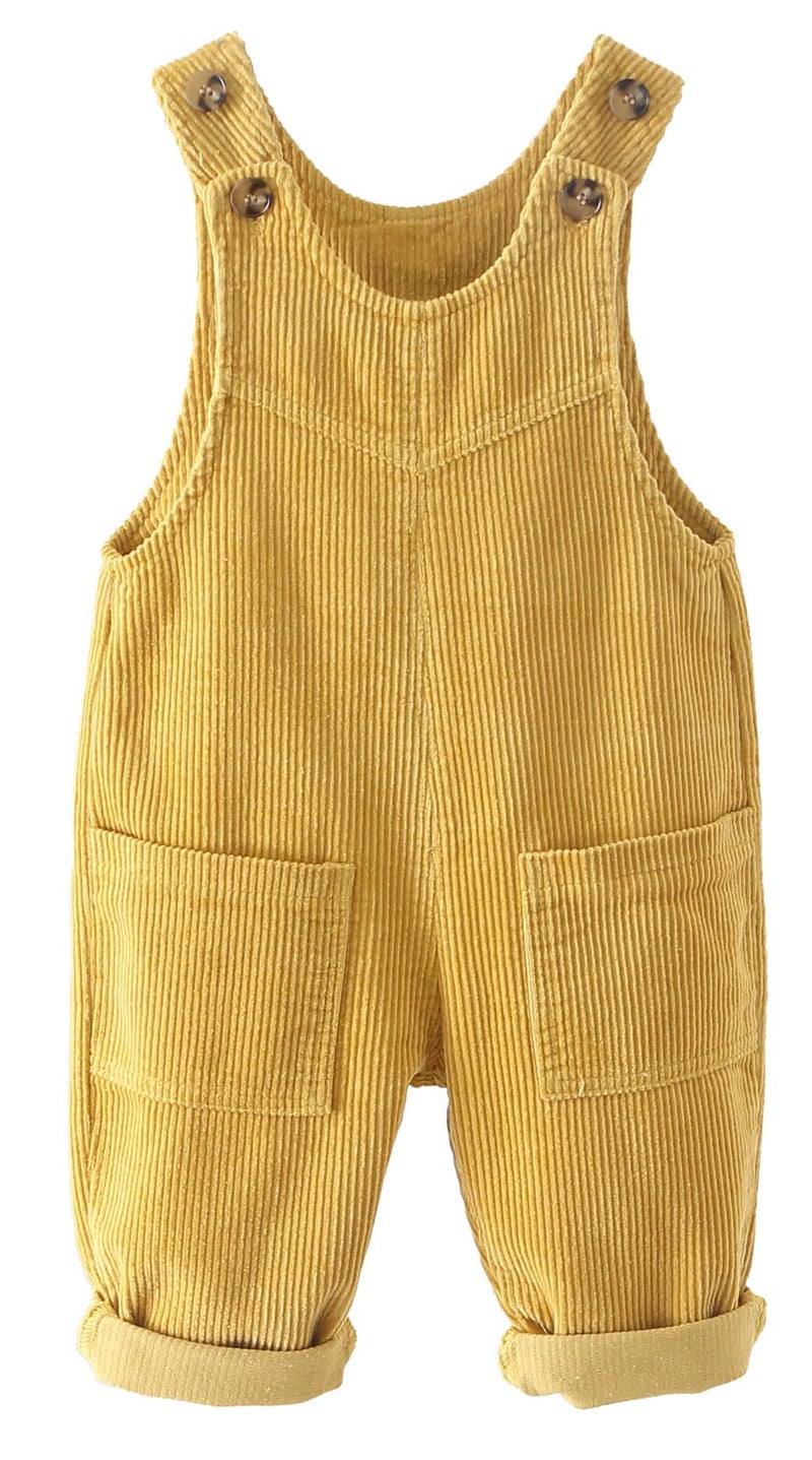 Happy Cherry Infant Newborn Baby Boys Girls Corduroy Overalls Romper Toddler Solid Color Button Buttom Corduroy Bib Overalls Adjustable Suspender Pants Clothing Set Yellow 12-18 Months - Image 5