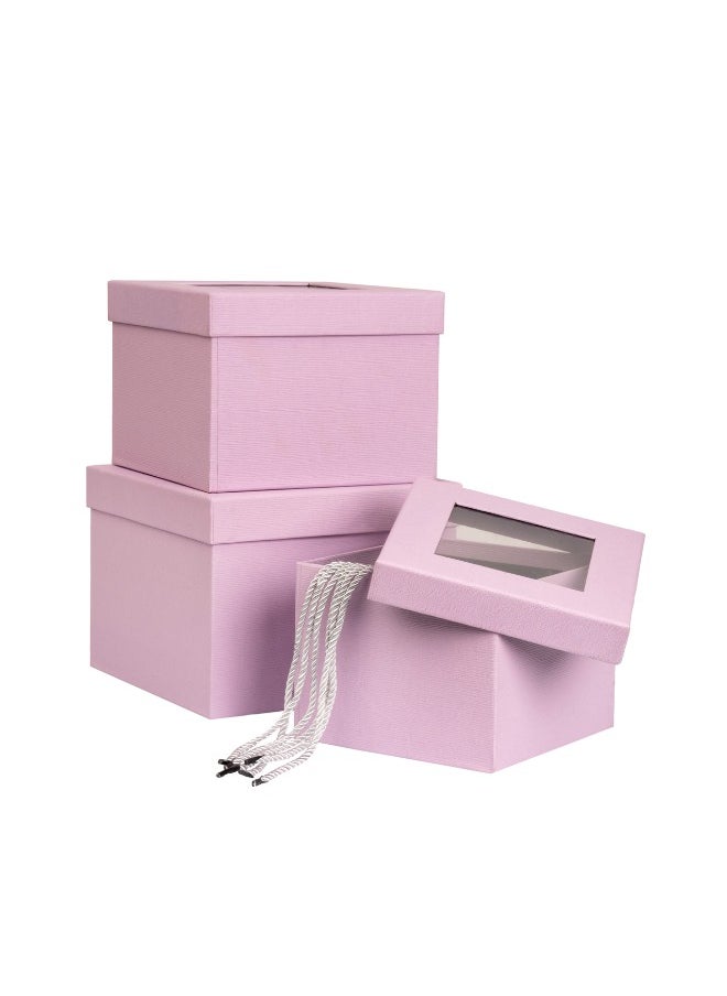 Gulf Flowers - Gulf Flowers 3pcs Purple Gift Box Set with Window – Square Flower Boxes for Bouquets, Hampers, Chocolates & Gifts – Elegant Packaging Boxes with Clear Lid – 19x14, 21x16, 24x18cm - Image 1