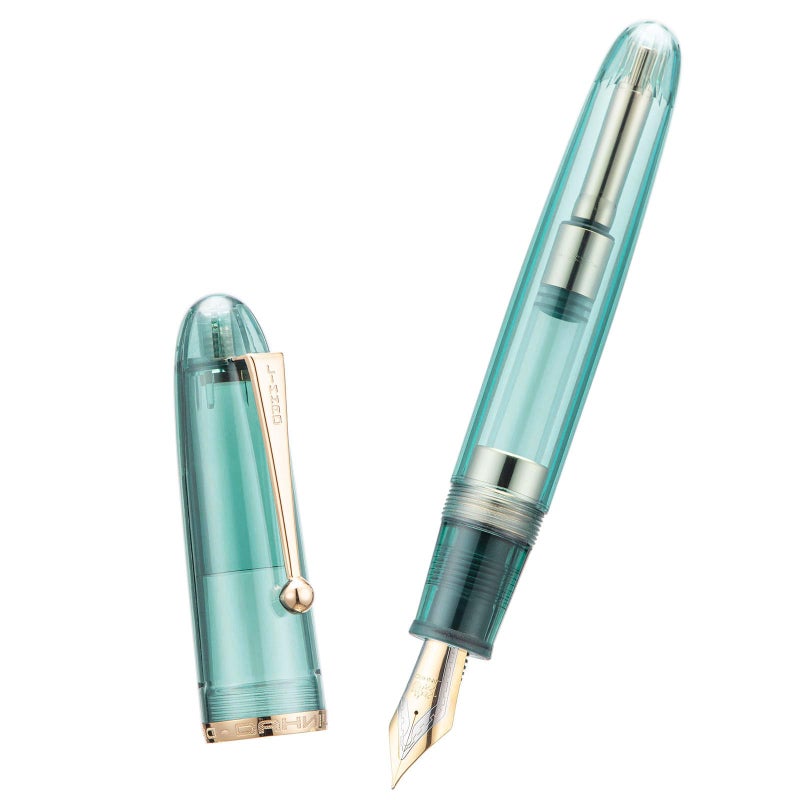 Lanxivi Jinhao 9019 Fountain Pen Dadao Series Transparent Blue Gold Trim #8 Fine Point Large Converter Smooth Writing Instrument - Image 2