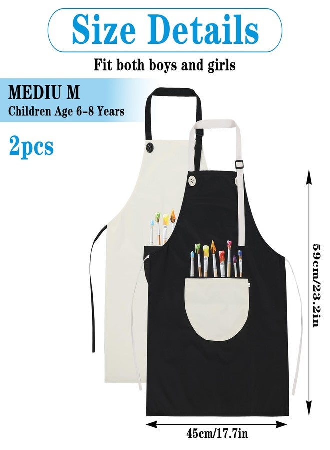 APLZGMG 2 Pcs Waterproof Kids Aprons for Painting, Adjustable Painting Apron, Kids Paintings Apron with Large Pockets, Durable Girls Boys Kid Aged 6-8 Aprons for Art and Cooking Kitchen (Gray-White and Black) - Image 2