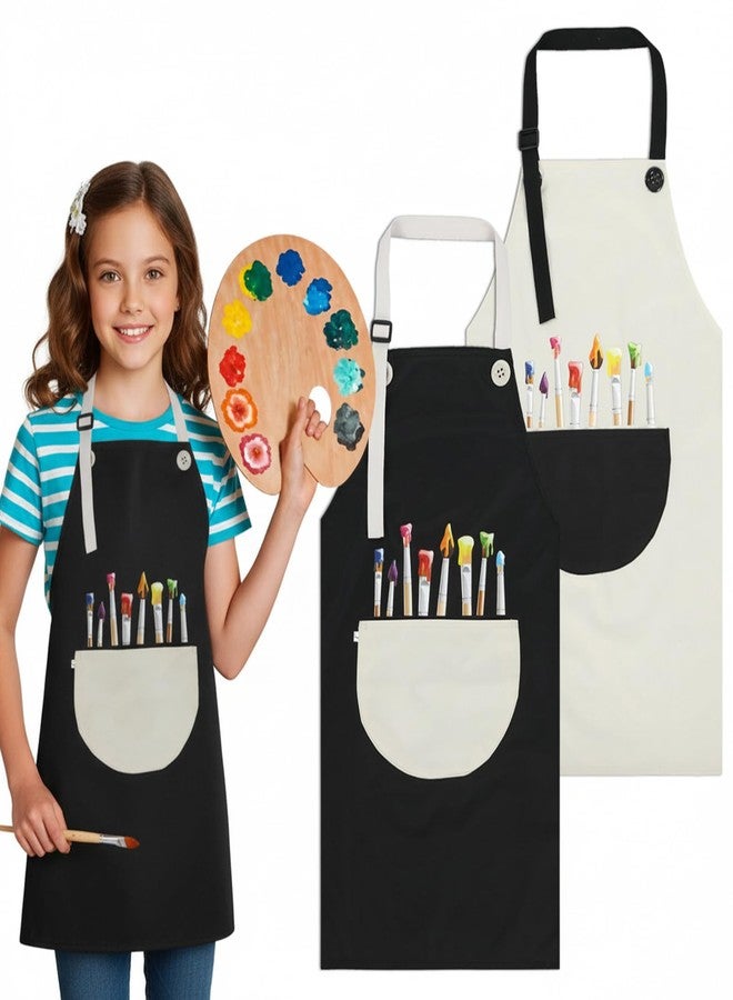 APLZGMG 2 Pcs Waterproof Kids Aprons for Painting, Adjustable Painting Apron, Kids Paintings Apron with Large Pockets, Durable Girls Boys Kid Aged 6-8 Aprons for Art and Cooking Kitchen (Gray-White and Black) - Image 1