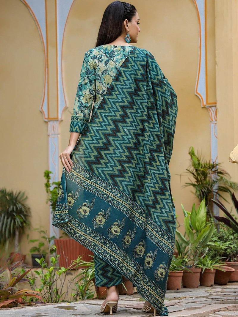 Vaamsi Women's Rayon Blend Blend Floral Printed Straight Kurta Pant With Dupatta (VKSKD1091A_Green_M) - Image 4