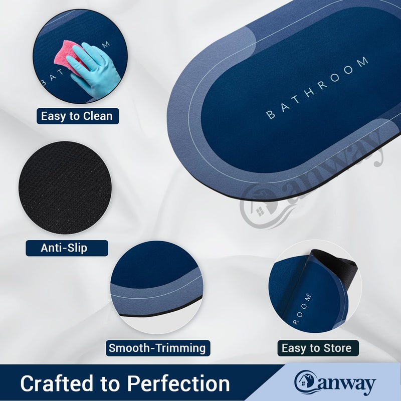 CANWAY® 3 Pieces (3.5mm) Water Soaking Bathroom Print Door Mat, Water Absorbent Mat (40x60cm) Blue - Image 4