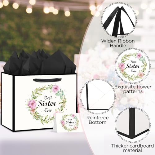 Woosytoo Bestie Birthday Gift Bags for Girls Sister Party Decoration with Greeting Card Tissue Paper - Image 5