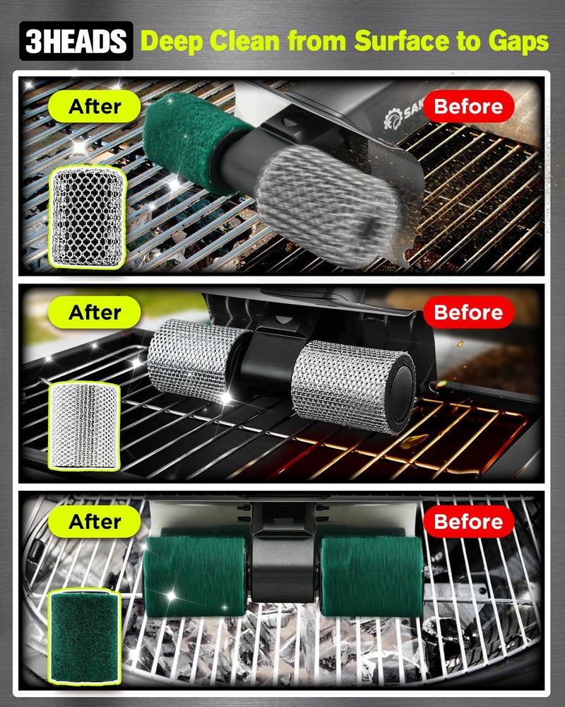 Saker Electric Grill Brush for Outdoor Grill, Bristle-Free Automatic Grill Cleaning Brush with 450 RPM & LED Light, Grill Rescue BBQ Brush Set with 3 Interchangeable Heads - Image 4