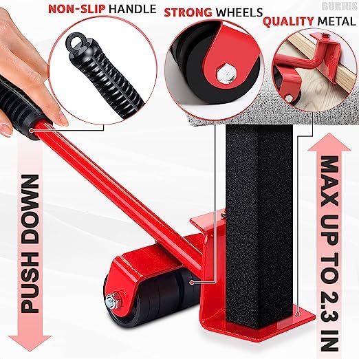 ONEFLESH ONEFLESH Heavy Duty Furniture Lifting Moving Tool with Wheel Pads Easy and Safe Moving Slider Tools Ideal for Shifting Washing Machines Fridge Sofa and Wardrobes Multicolor Set of 1  - Image 4