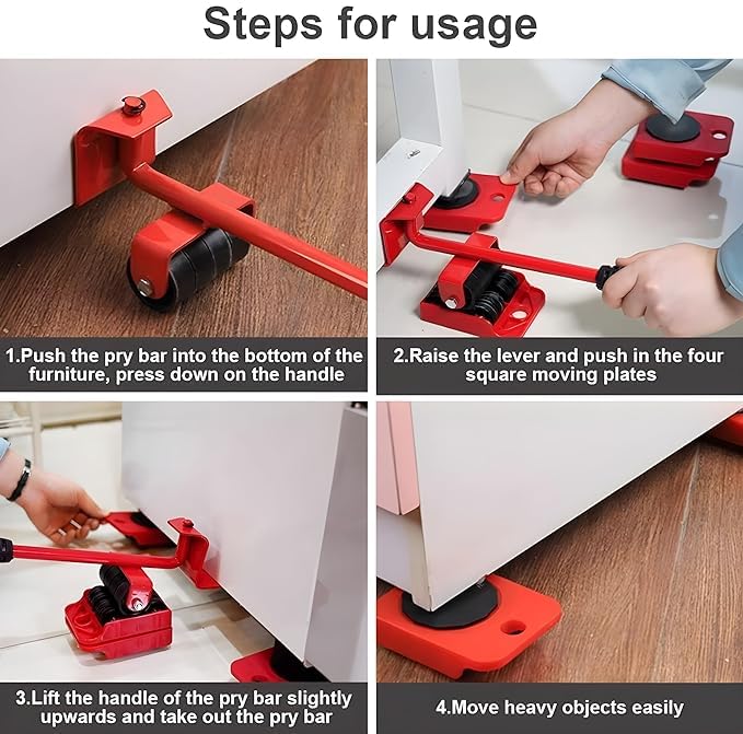 ONEFLESH ONEFLESH Heavy Duty Furniture Lifting Moving Tool with Wheel Pads Easy and Safe Moving Slider Tools Ideal for Shifting Washing Machines Fridge Sofa and Wardrobes Multicolor Set of 1  - Image 3
